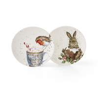 Royal Worcester Wrendale Designs Coupe Plate - Robin & Bunny Set Of 2