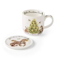 Wrendale Designs By Royal Worcester Christmas Mug and Coaster - Oh Christmas Tree